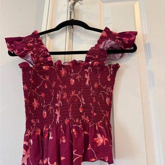 Hill House The Paz Top in Burgundy Botanical size small - Picture 3 of 3